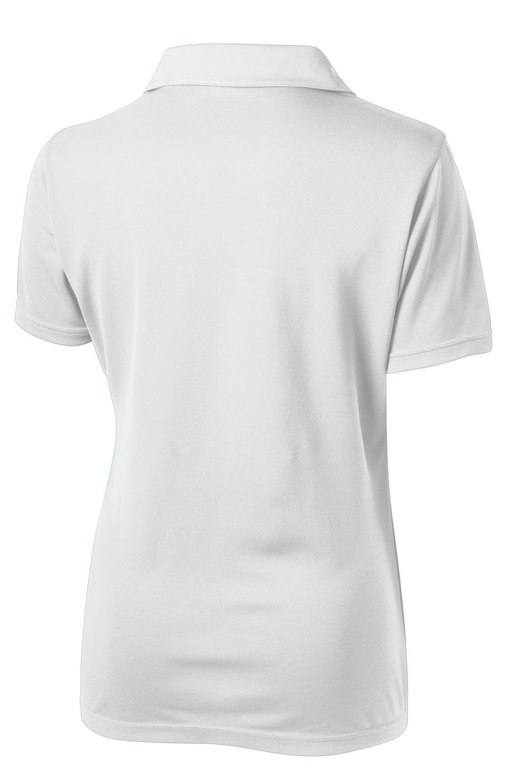 Rear View of White Sport-Tek Women's PosiCharge Micro-Mesh Polo. LST680