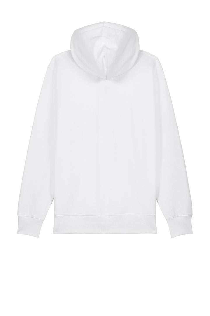 Rear View of White Stanley/Stella Unisex Cultivator 2.0 Full-Zip Hooded Sweatshirt SXU005