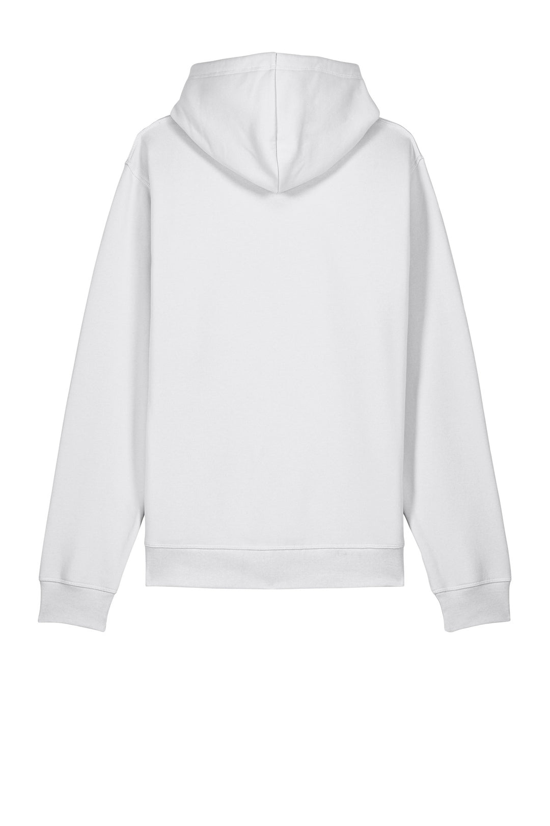 Rear View of White Stanley/Stella Unisex Drummer 2.0 Hooded Sweatshirt SXU009