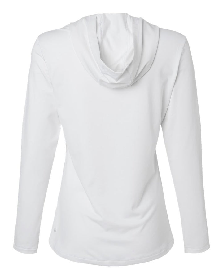 Rear View of White Women's Performance Hooded Pullover - A1003