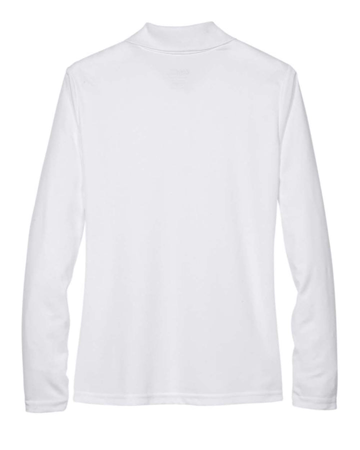 Rear View of White Women's Pinnacle Performance Long Sleeve Piqué Polo - 78192