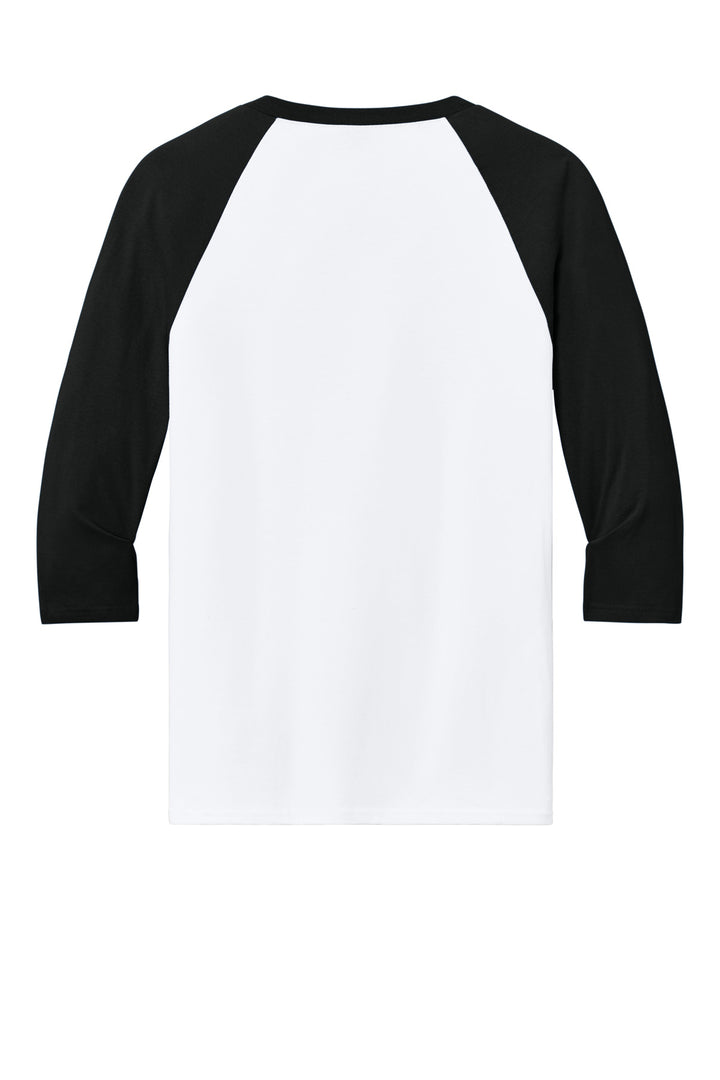 Rear View of White/Black Gildan Heavy Cotton 3/4-Sleeve Raglan T-Shirt. 5700