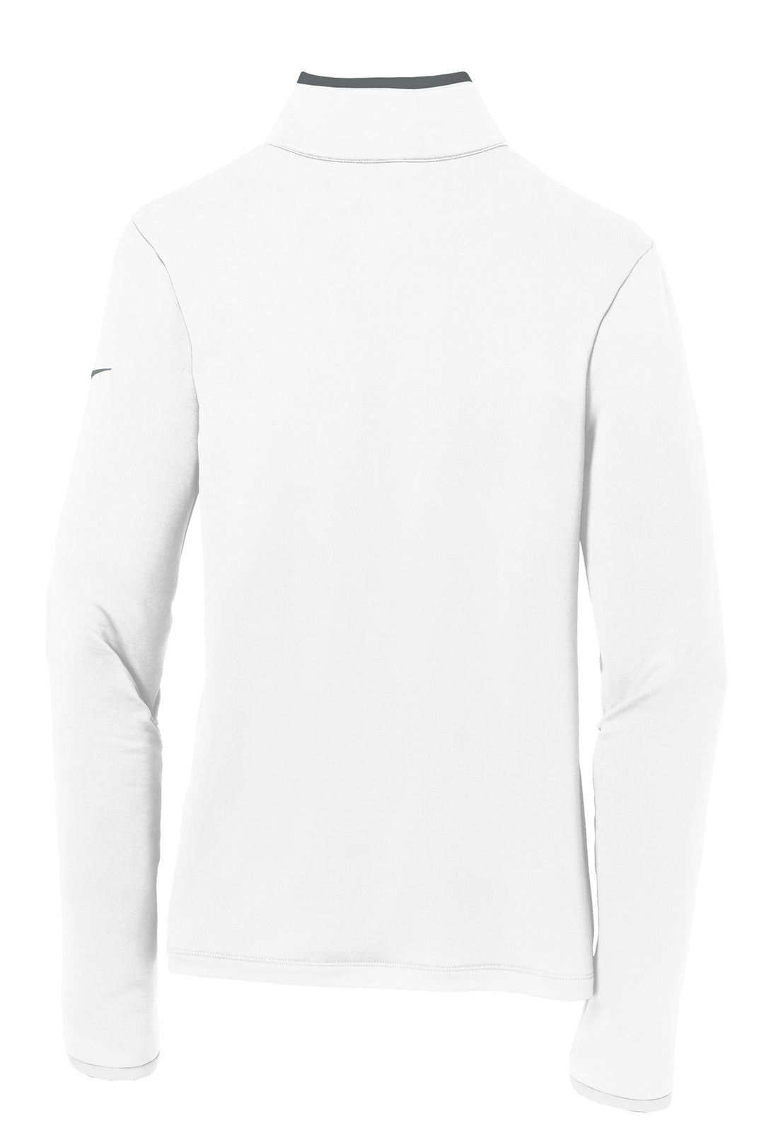 Rear View of White/Dk Grey Nike Women's Dri-FIT Stretch 1/2-Zip Cover-Up. 779796