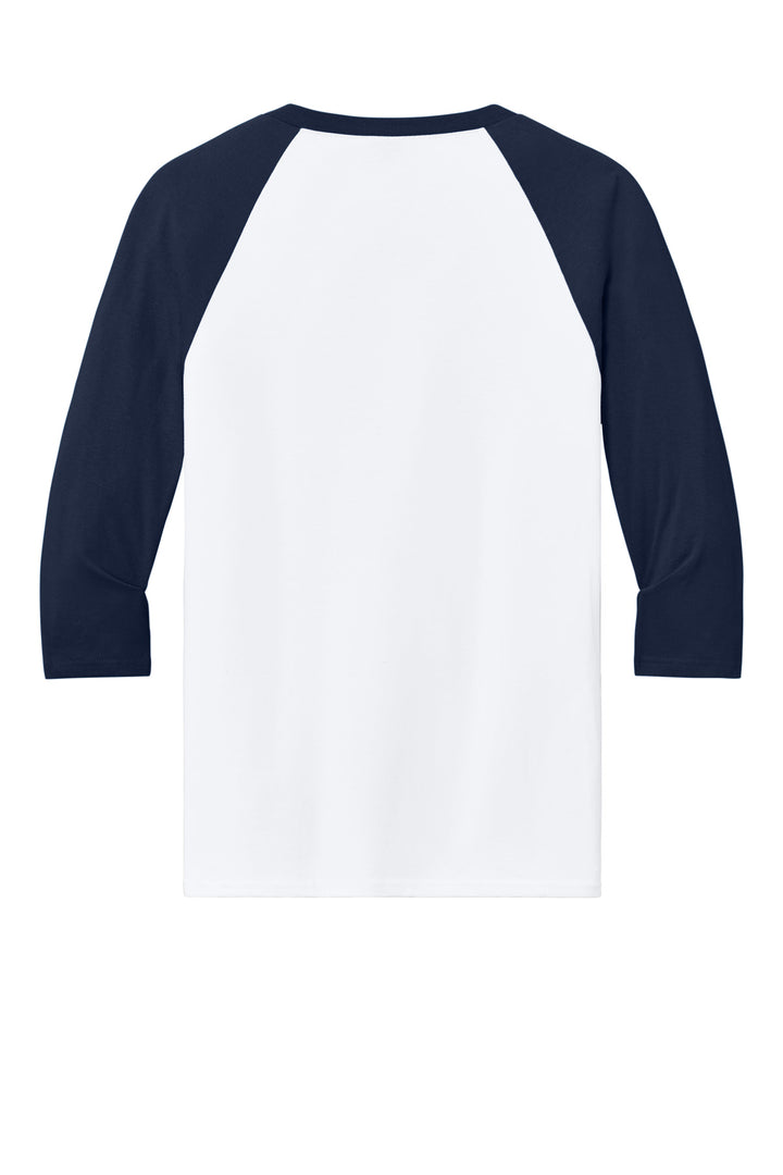Rear View of White/Navy Gildan Heavy Cotton 3/4-Sleeve Raglan T-Shirt. 5700
