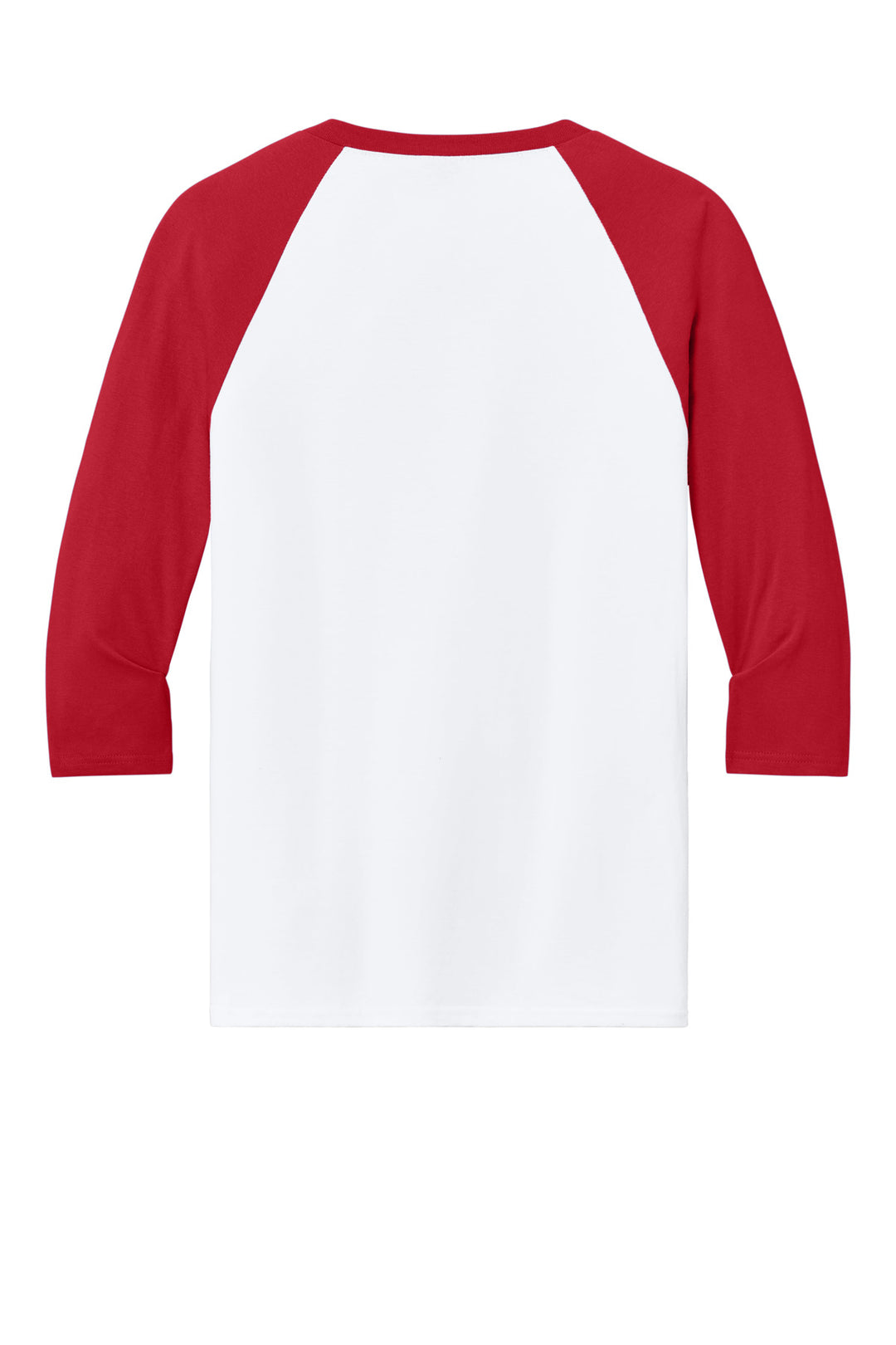 Rear View of White/Red Gildan Heavy Cotton 3/4-Sleeve Raglan T-Shirt. 5700