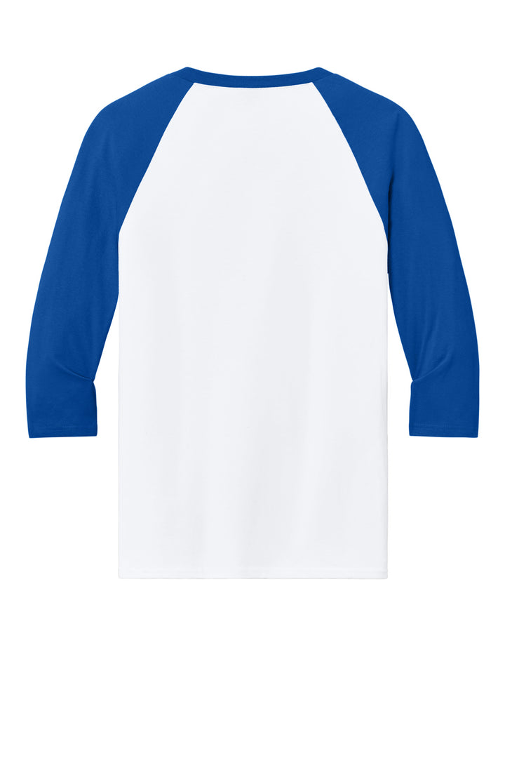 Rear View of White/Royal Gildan Heavy Cotton 3/4-Sleeve Raglan T-Shirt. 5700