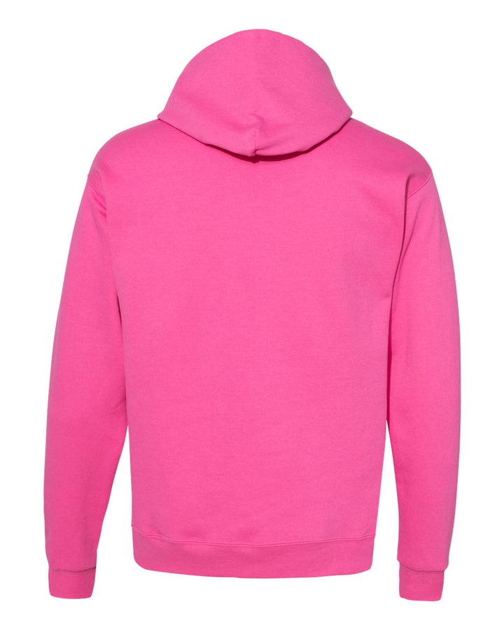 Rear View of Wow Pink Ecosmart® Hooded Sweatshirt - P170