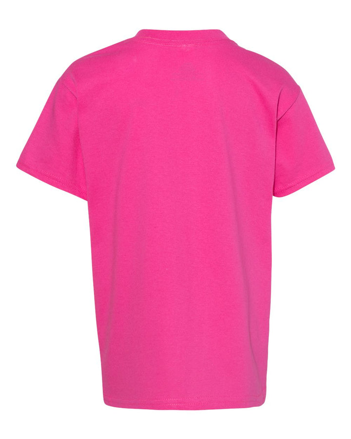 Rear View of Wow Pink Essential-T Youth T-Shirt - 5480