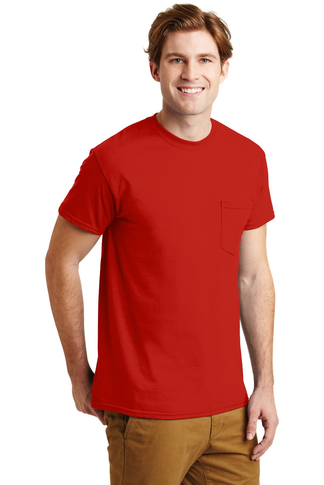 Red Gildan - DryBlend 50 Cotton/50 Poly Pocket T-Shirt. 8300