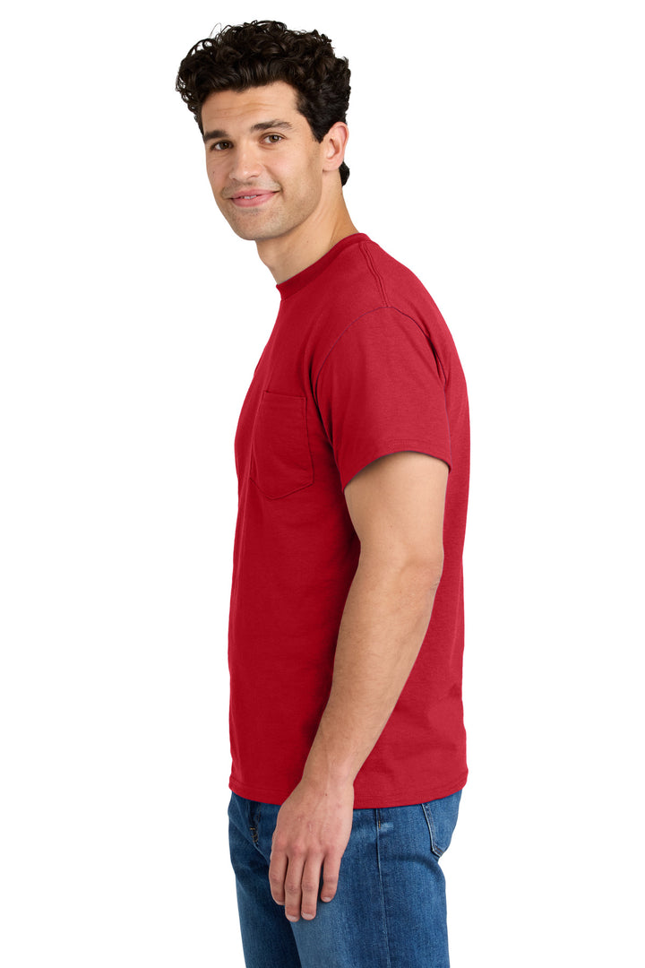 Red Gildan - DryBlend 50 Cotton/50 Poly Pocket T-Shirt. 8300