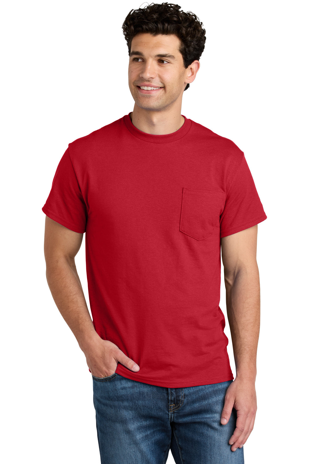 Red Gildan - DryBlend 50 Cotton/50 Poly Pocket T-Shirt. 8300