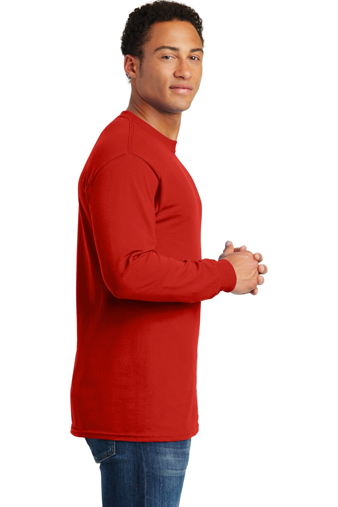 Red Gildan - Heavy Cotton 100% Cotton Long Sleeve T-Shirt. 5400