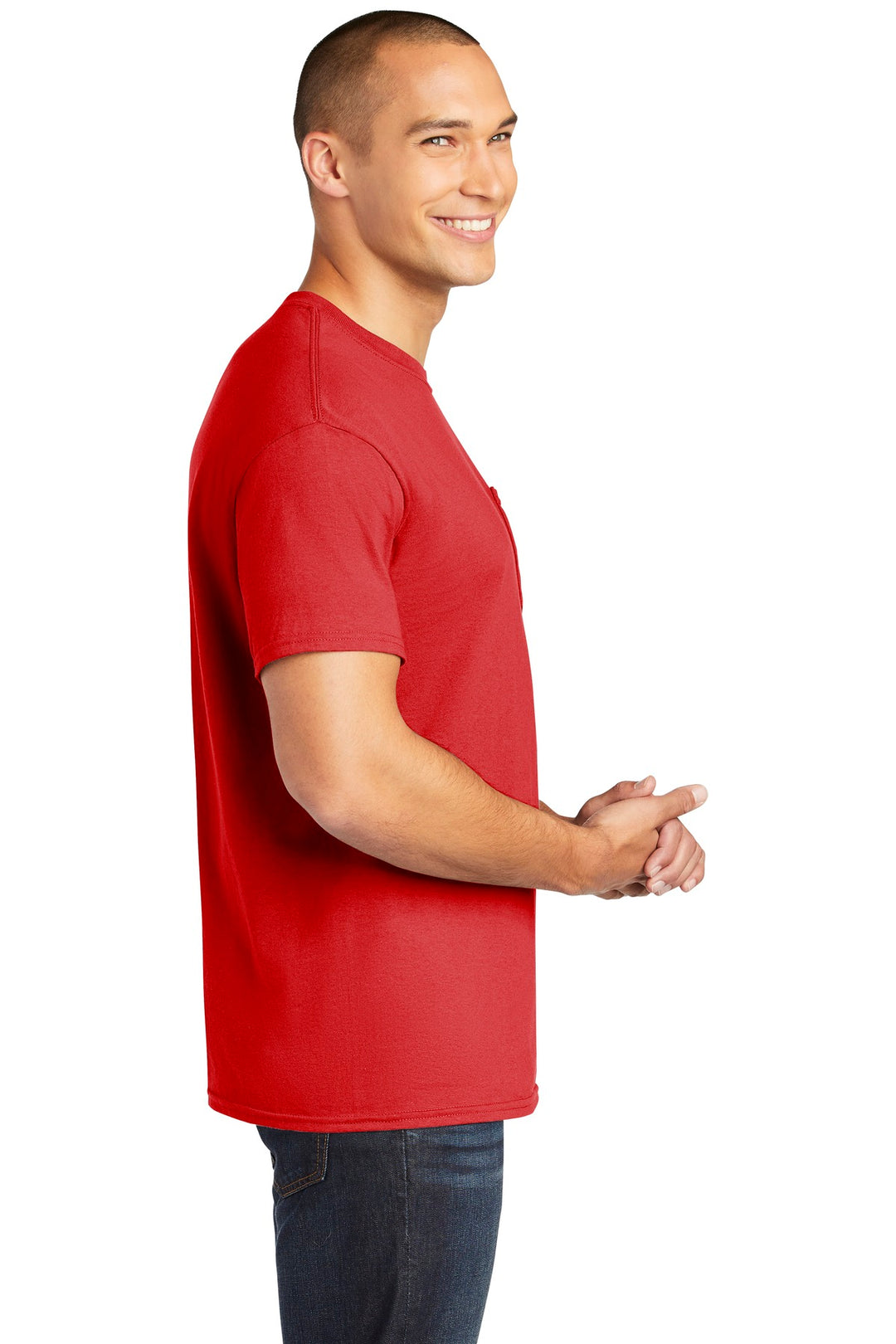 Red Gildan Heavy Cotton 100% Cotton Pocket T-Shirt. 5300