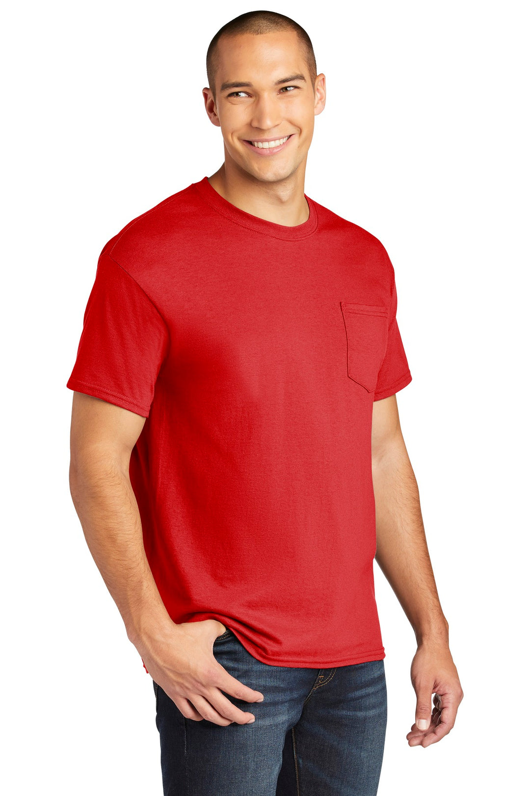 Red Gildan Heavy Cotton 100% Cotton Pocket T-Shirt. 5300