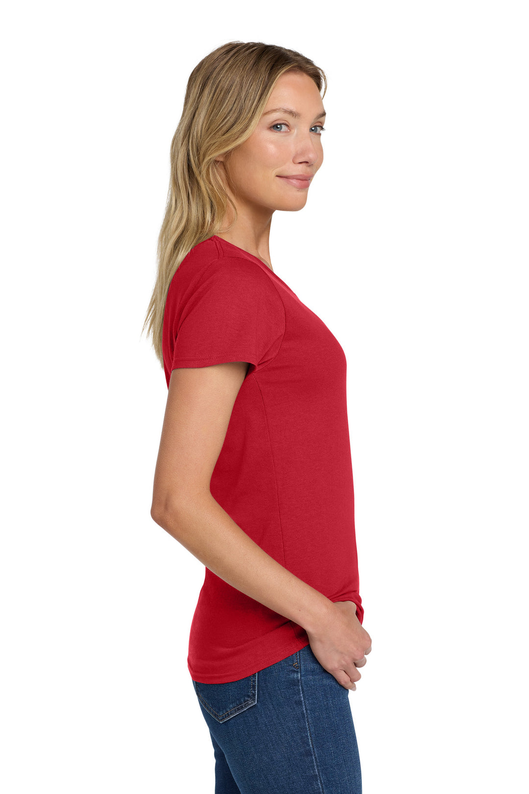Red Gildan Women's Heavy Cotton 100% Cotton T-Shirt. 5000L