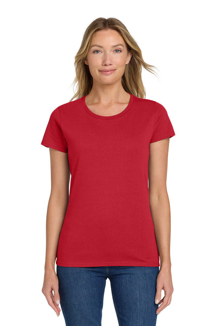 Red Gildan Women's Heavy Cotton 100% Cotton T-Shirt. 5000L