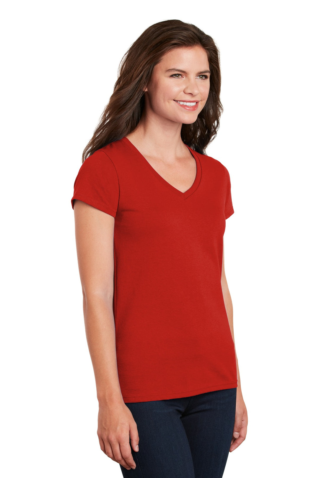 Red Gildan Women's Heavy Cotton 100% Cotton V-Neck T-Shirt. 5V00L