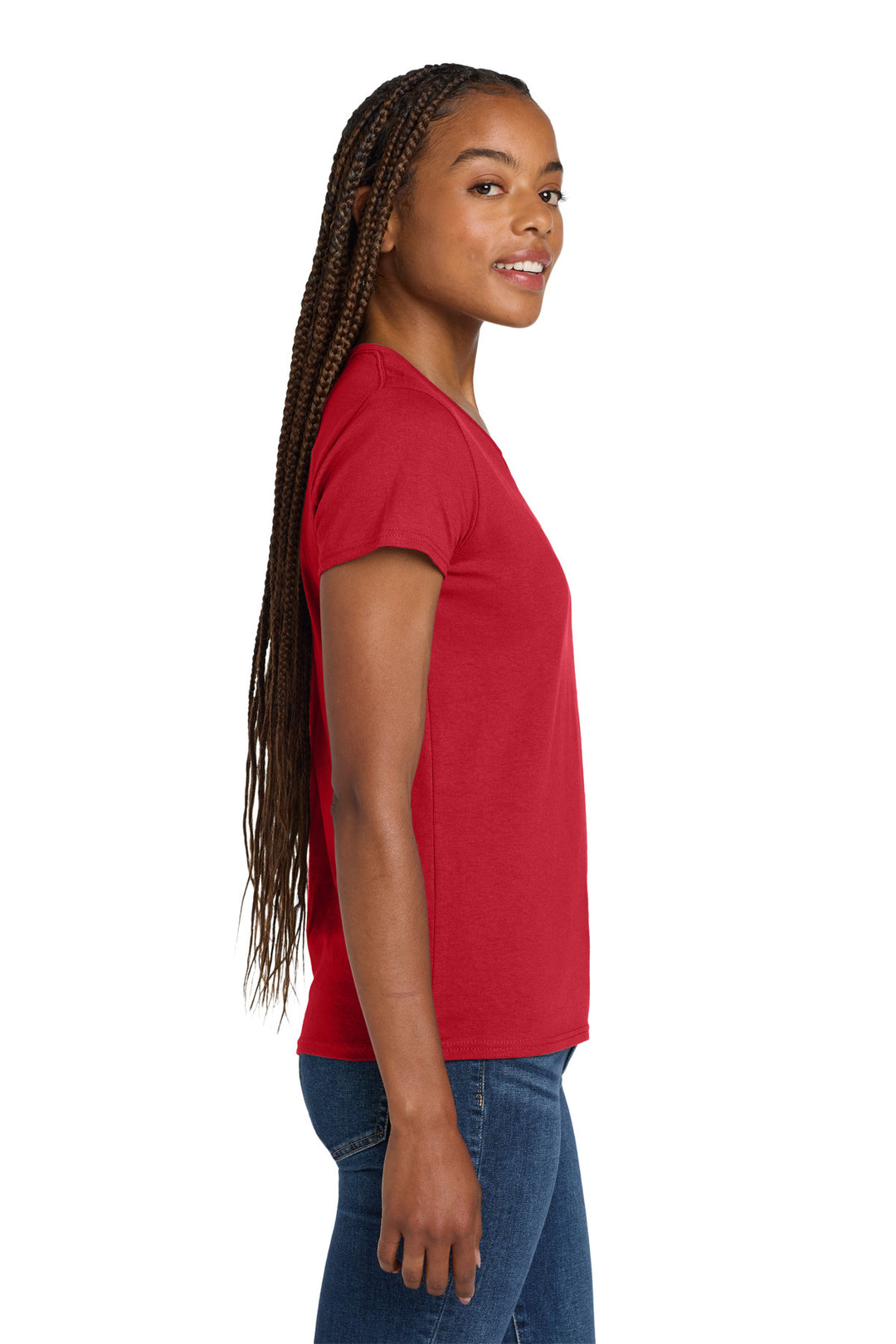 Red Gildan Women's Heavy Cotton 100% Cotton V-Neck T-Shirt. 5V00L