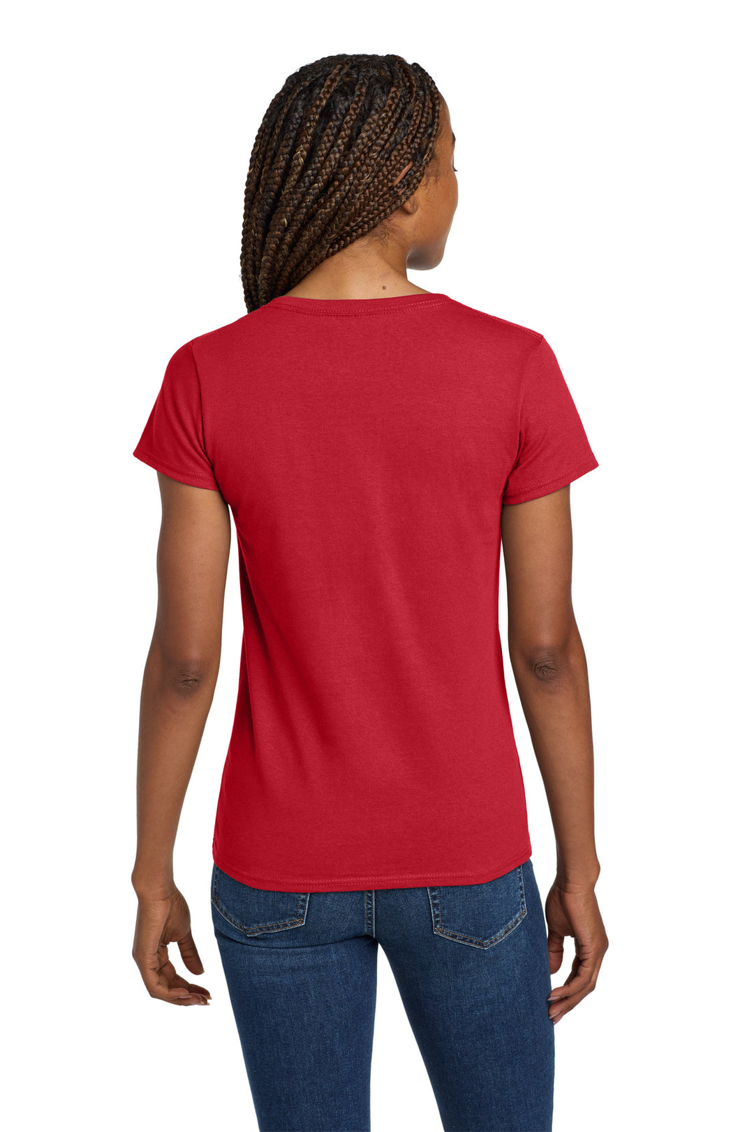 Red Gildan Women's Heavy Cotton 100% Cotton V-Neck T-Shirt. 5V00L