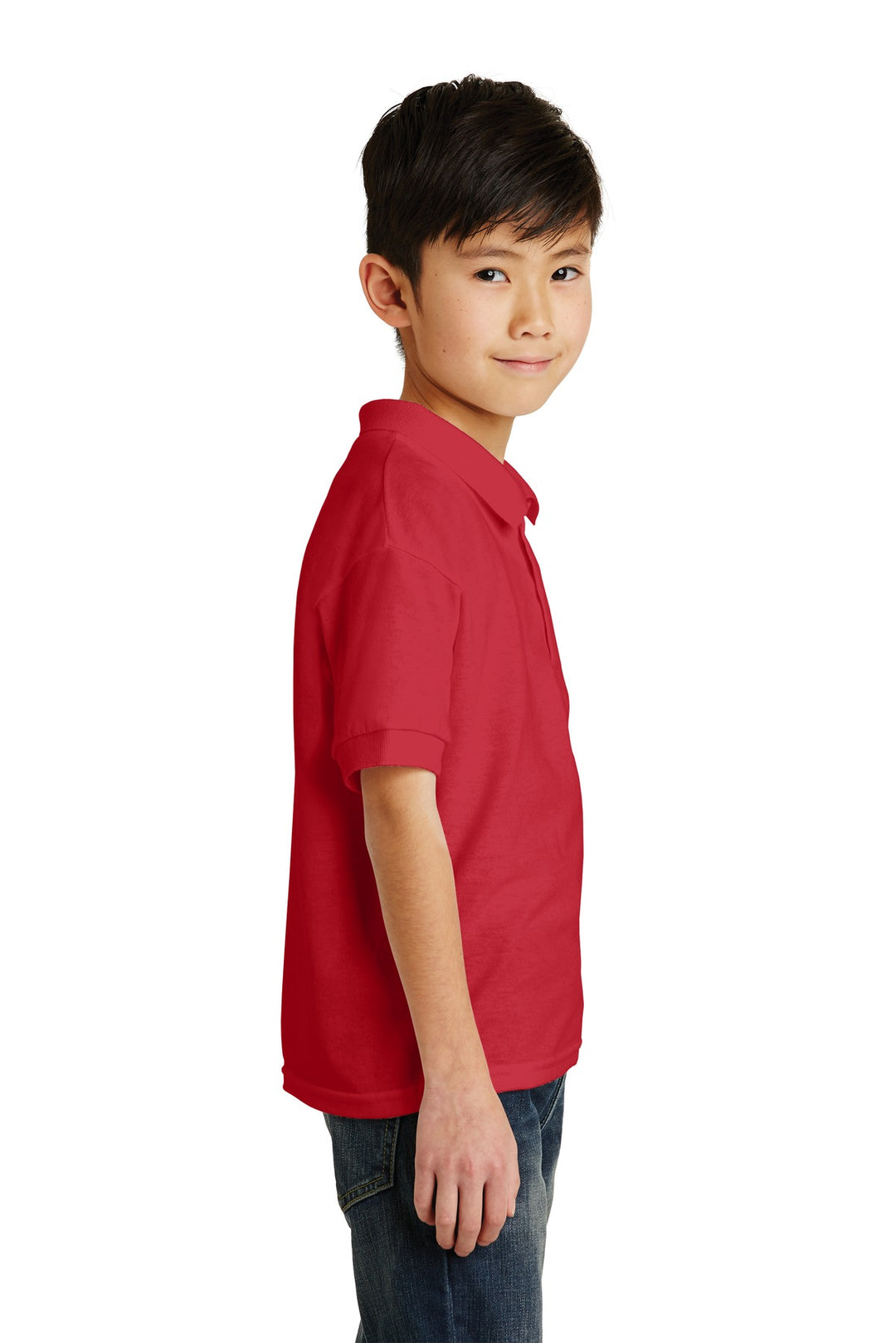 Red Gildan Youth DryBlend 6-Ounce Jersey Knit Sport Shirt. 8800B