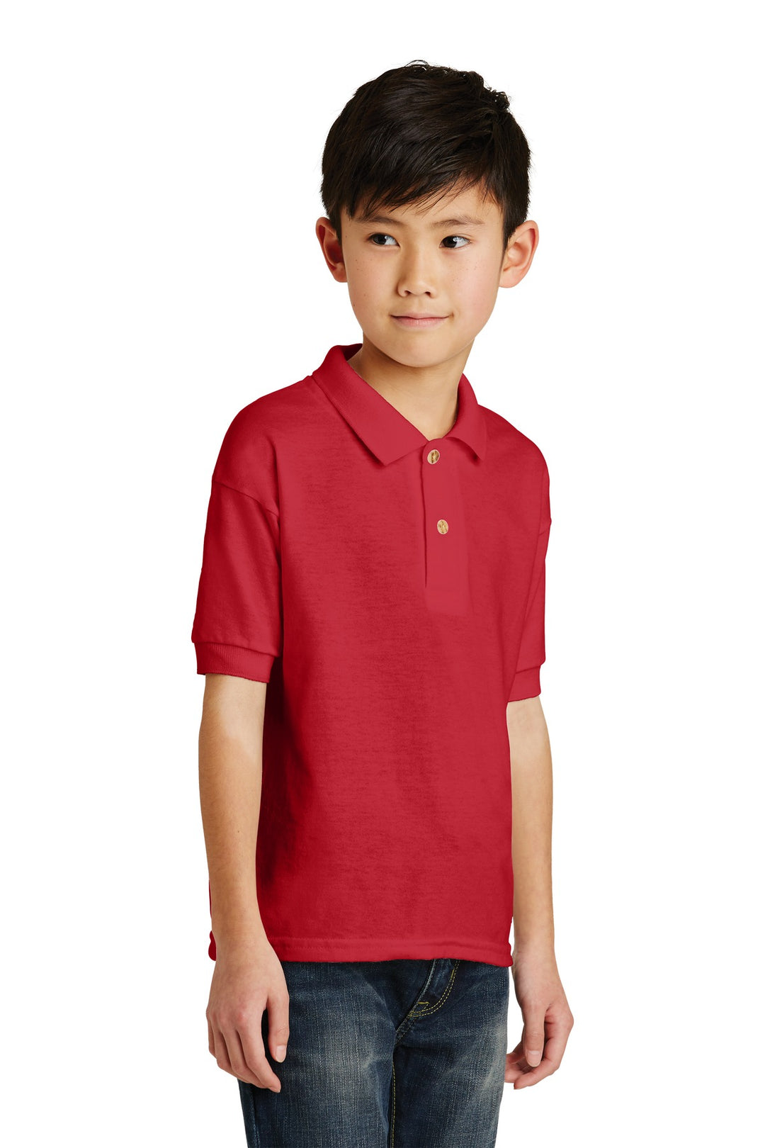 Red Gildan Youth DryBlend 6-Ounce Jersey Knit Sport Shirt. 8800B