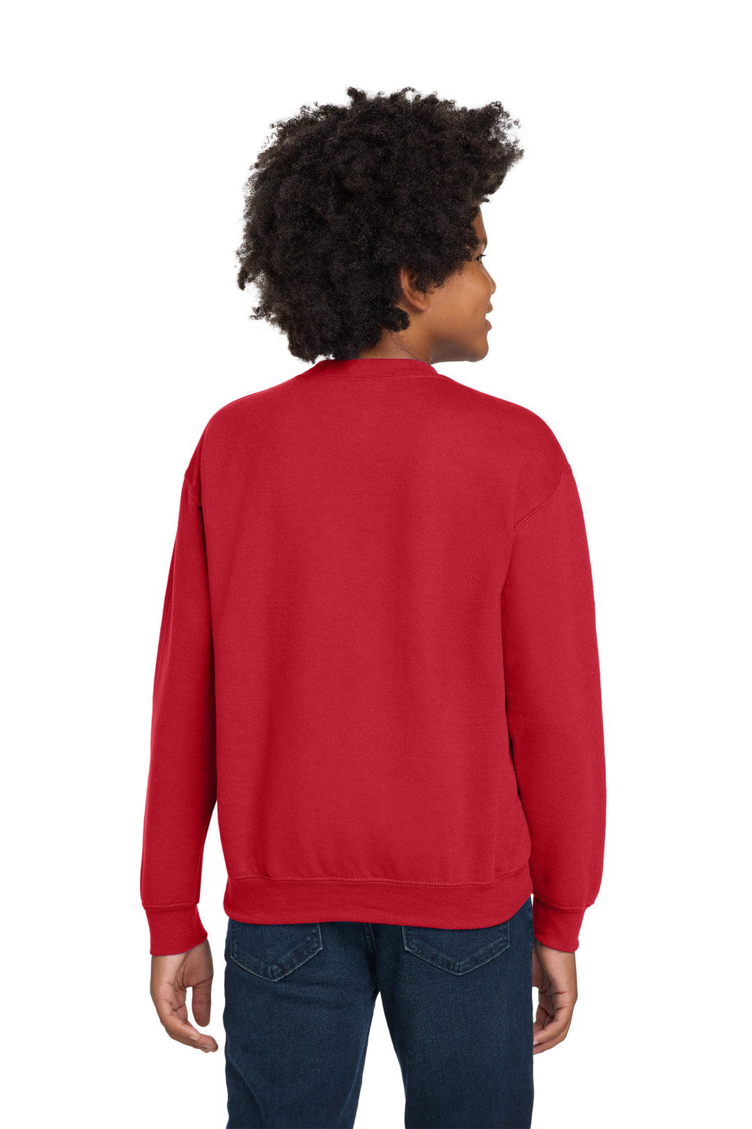 Red Gildan Youth Heavy Blend Crewneck Sweatshirt. 18000B