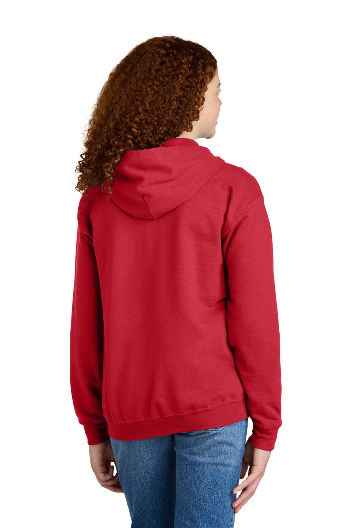 Red Gildan Youth Heavy Blend Full-Zip Hooded Sweatshirt. 18600B