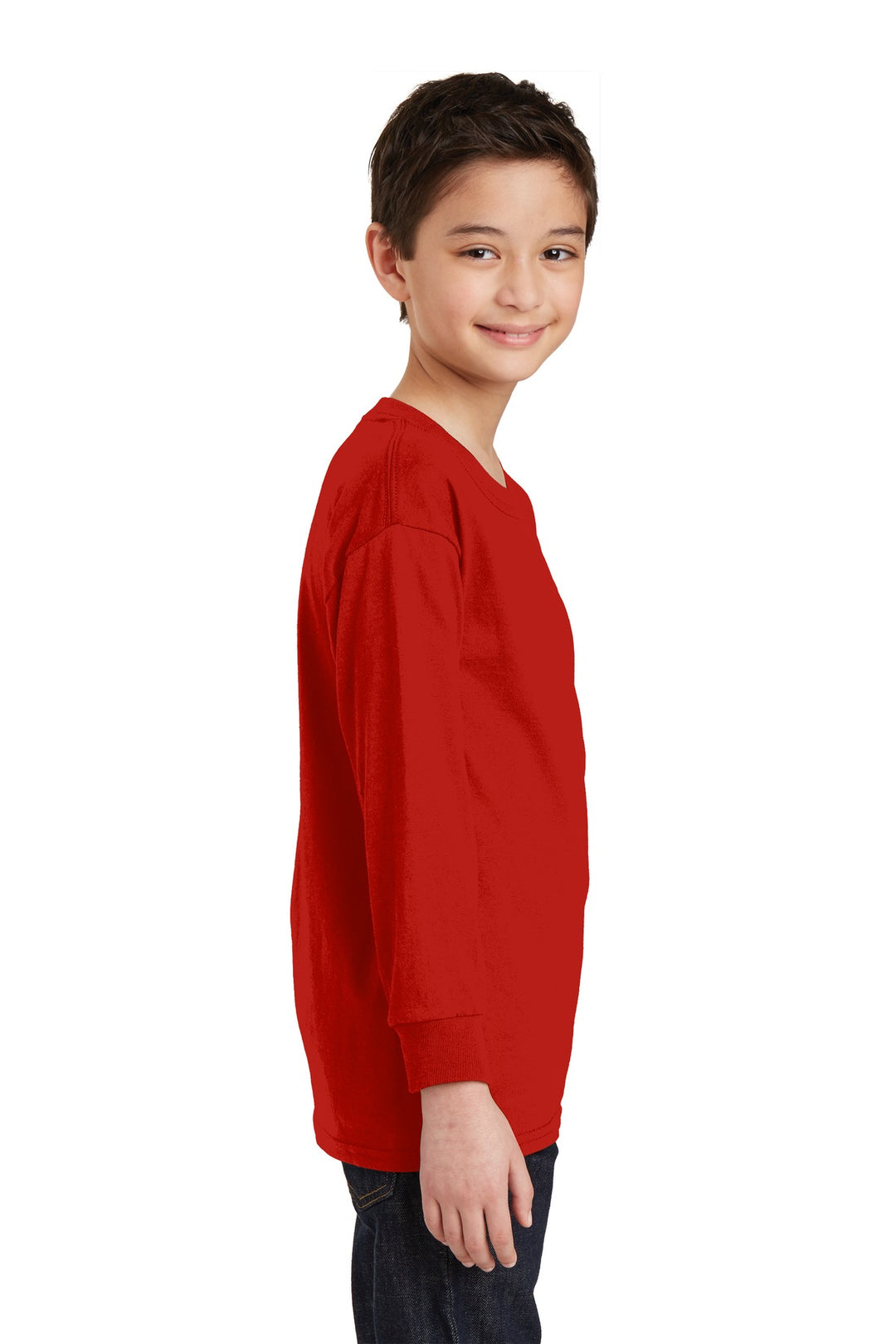 Red Gildan Youth Heavy Cotton 100% Cotton Long Sleeve T-Shirt. 5400B