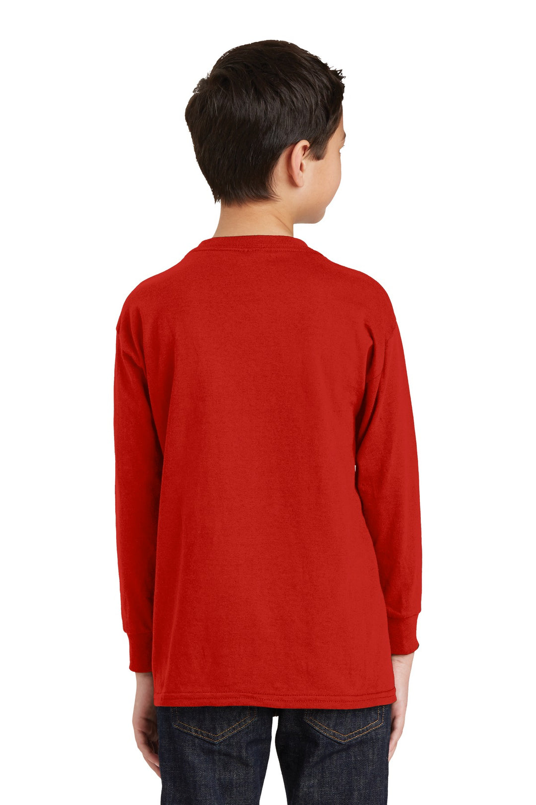 Red Gildan Youth Heavy Cotton 100% Cotton Long Sleeve T-Shirt. 5400B
