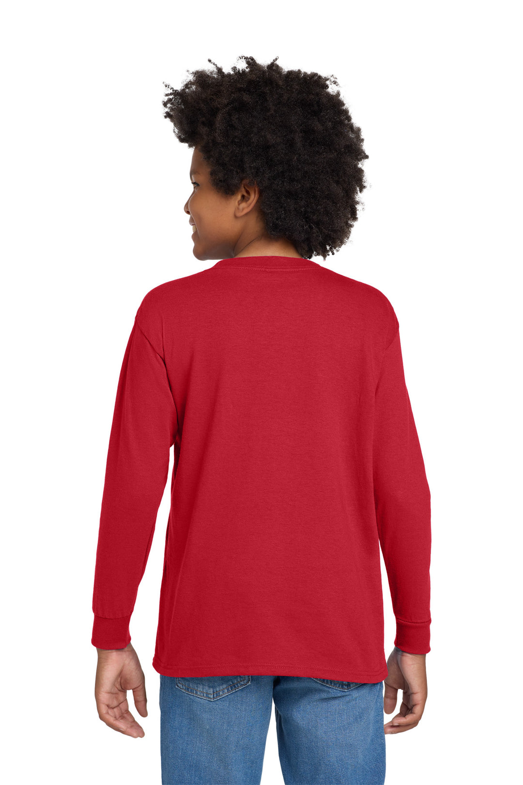 Red Gildan Youth Heavy Cotton 100% Cotton Long Sleeve T-Shirt. 5400B