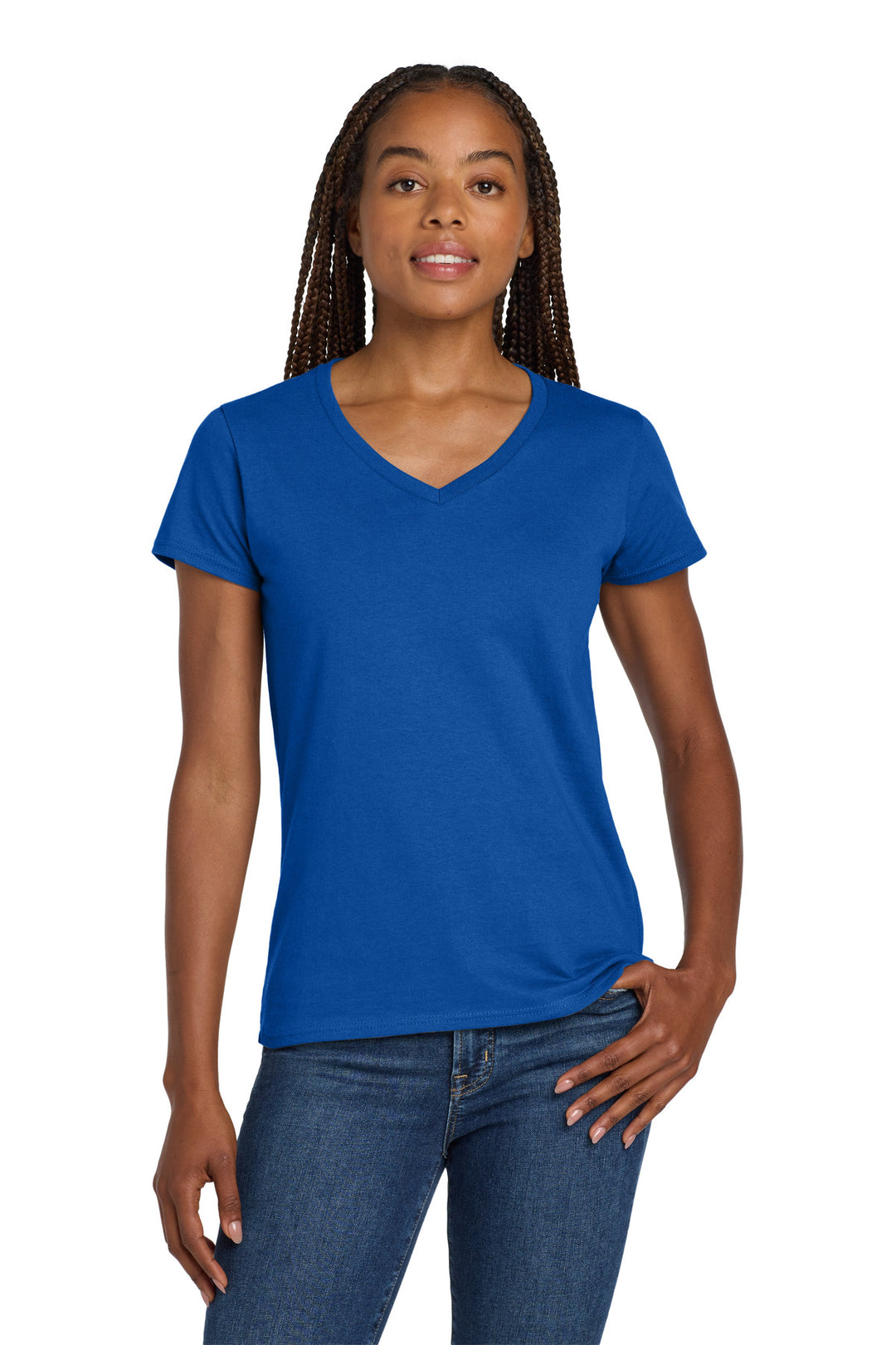 Royal Gildan Women's Heavy Cotton 100% Cotton V-Neck T-Shirt. 5V00L
