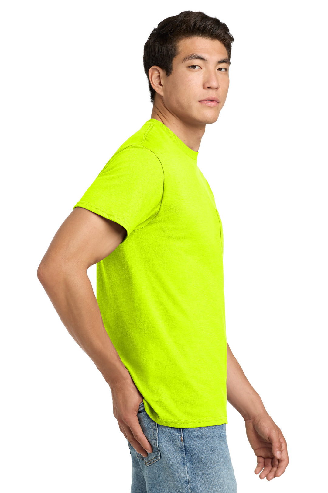 Safety Green Gildan - Ultra Cotton 100% US Cotton T-Shirt with Pocket. 2300