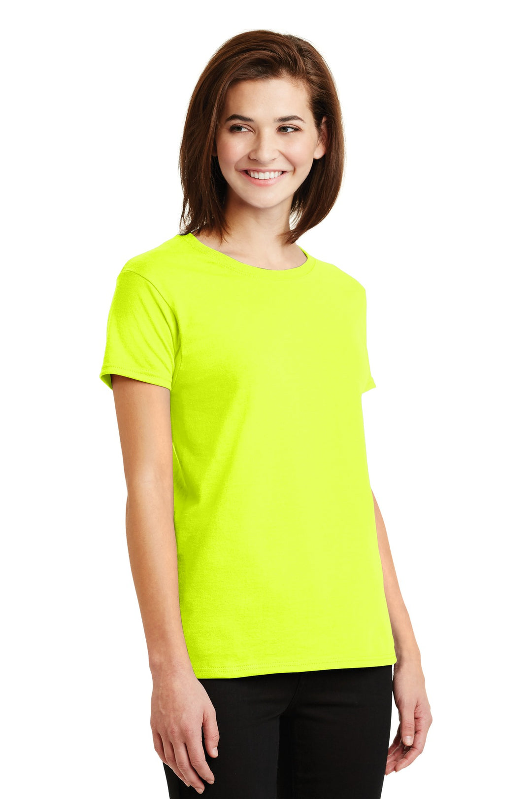 Safety Green Gildan Women's Ultra Cotton 100% US Cotton T-Shirt. 2000L