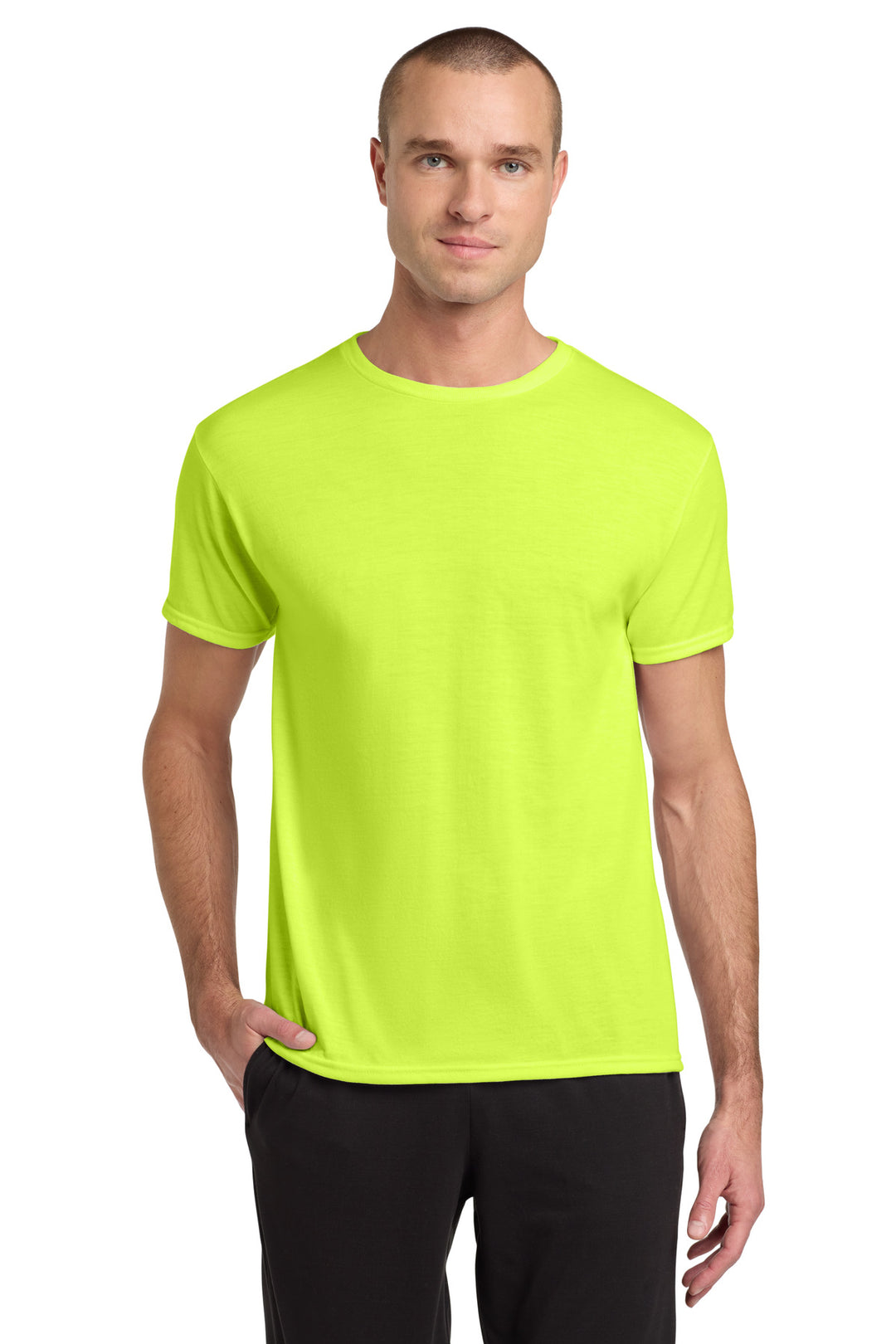 Safety Green Jerzees Dri-Power 100% Polyester T-Shirt. 21M