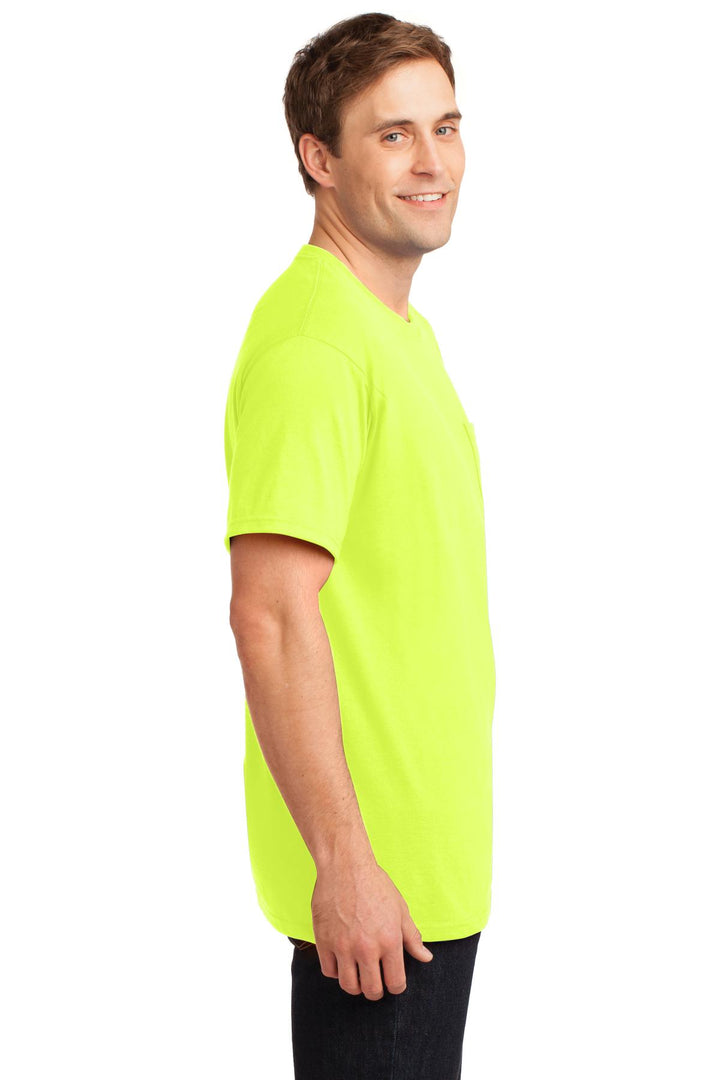Safety Green Jerzees - Dri-Power 50/50 Cotton/Poly Pocket T-Shirt. 29MP