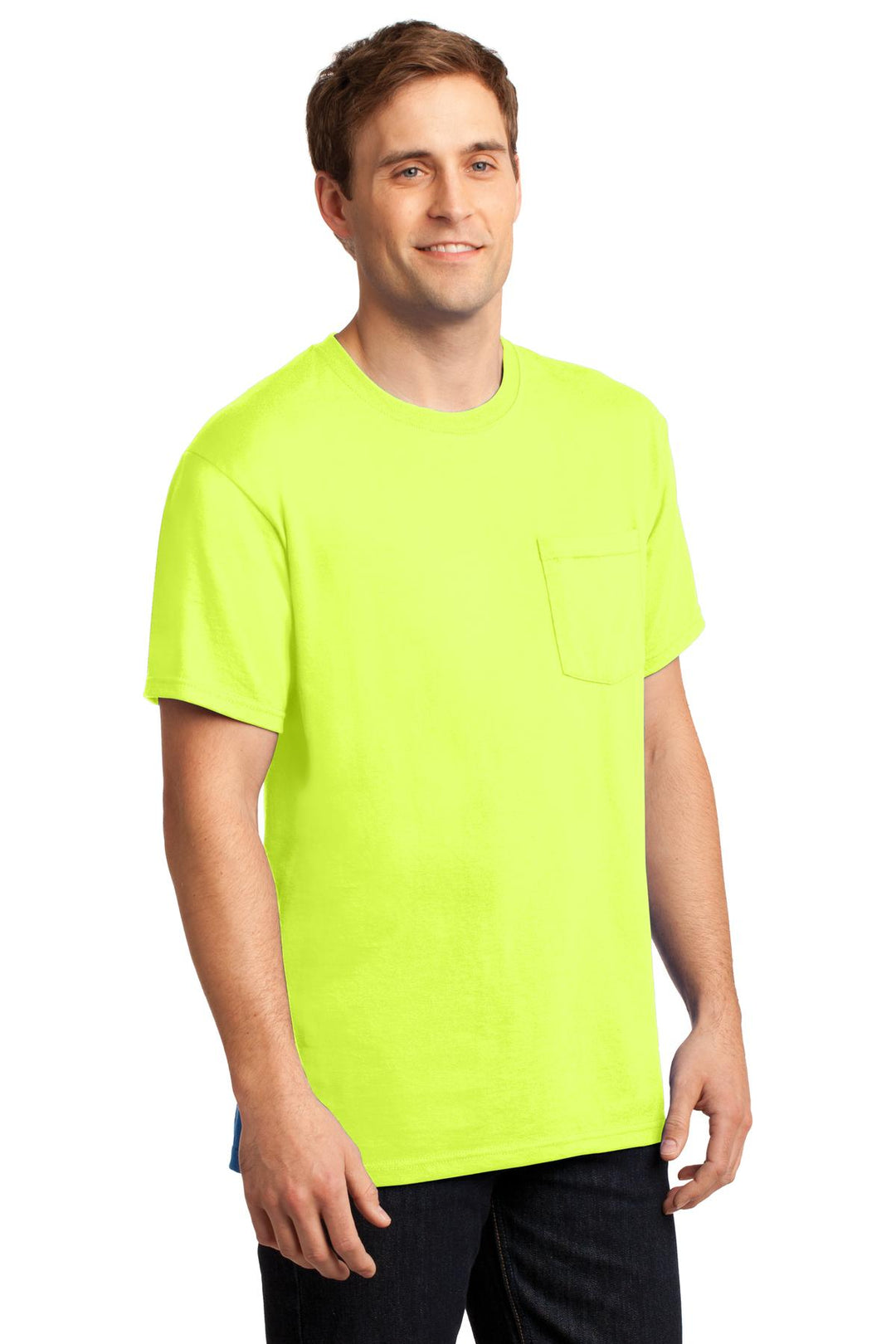 Safety Green Jerzees - Dri-Power 50/50 Cotton/Poly Pocket T-Shirt. 29MP