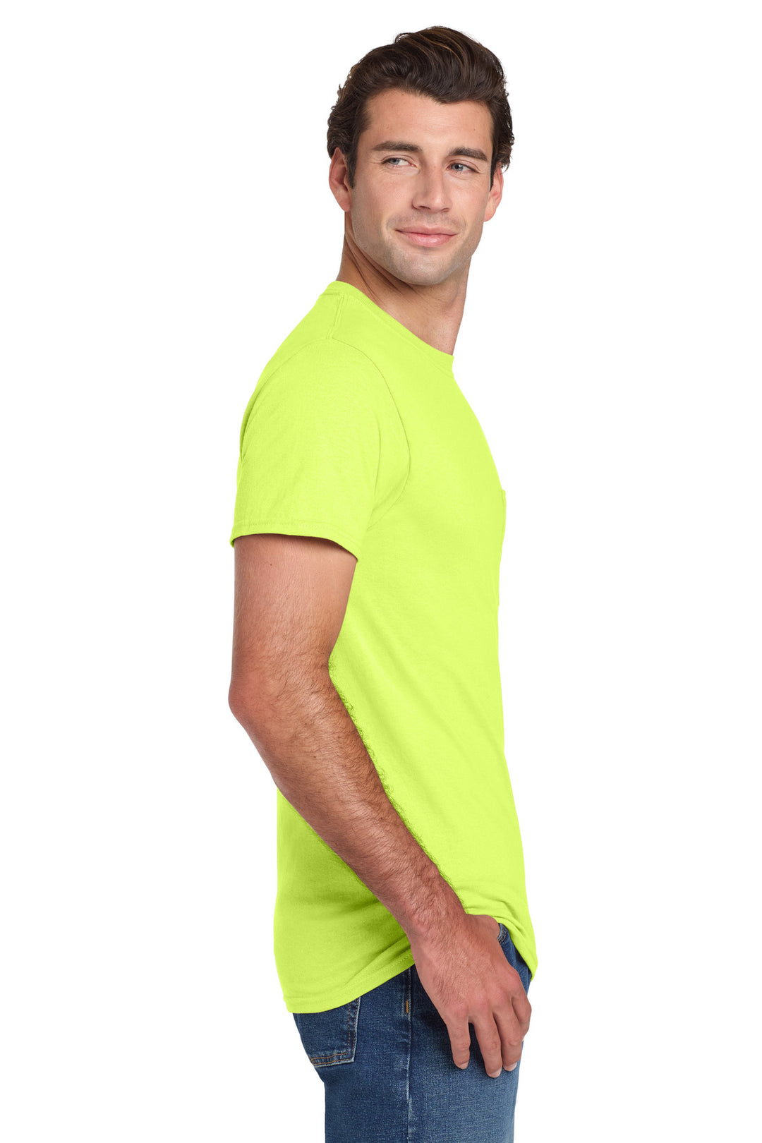 Safety Green Jerzees - Dri-Power 50/50 Cotton/Poly Pocket T-Shirt. 29MP