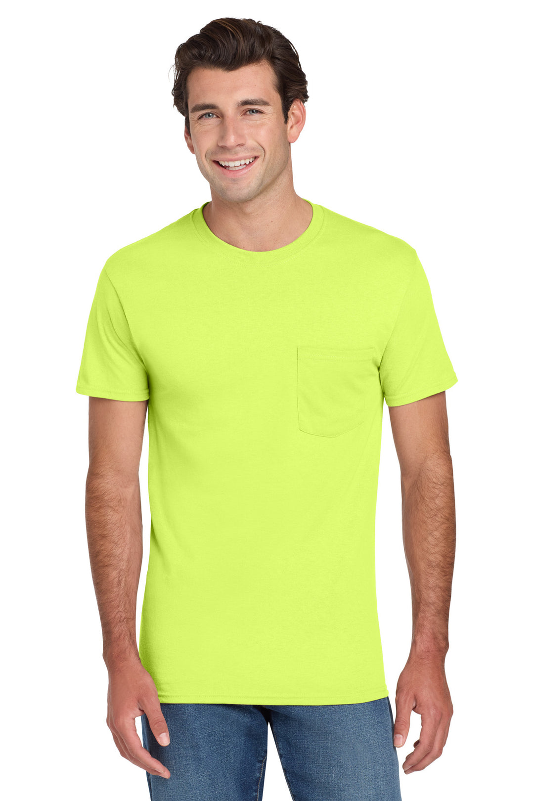 Safety Green Jerzees - Dri-Power 50/50 Cotton/Poly Pocket T-Shirt. 29MP