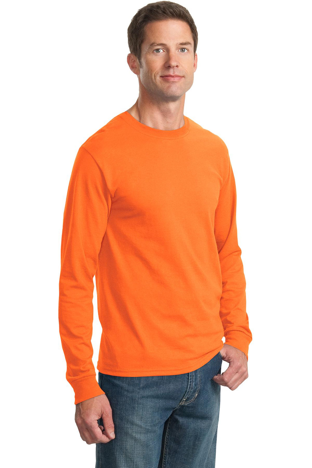Safety Orange Jerzees - Dri-Power 50/50 Cotton/Poly Long Sleeve T-Shirt. 29LS