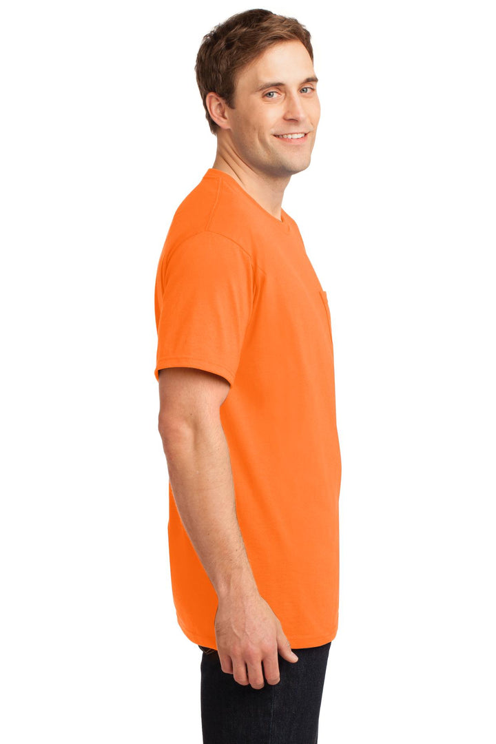 Safety Orange Jerzees - Dri-Power 50/50 Cotton/Poly Pocket T-Shirt. 29MP