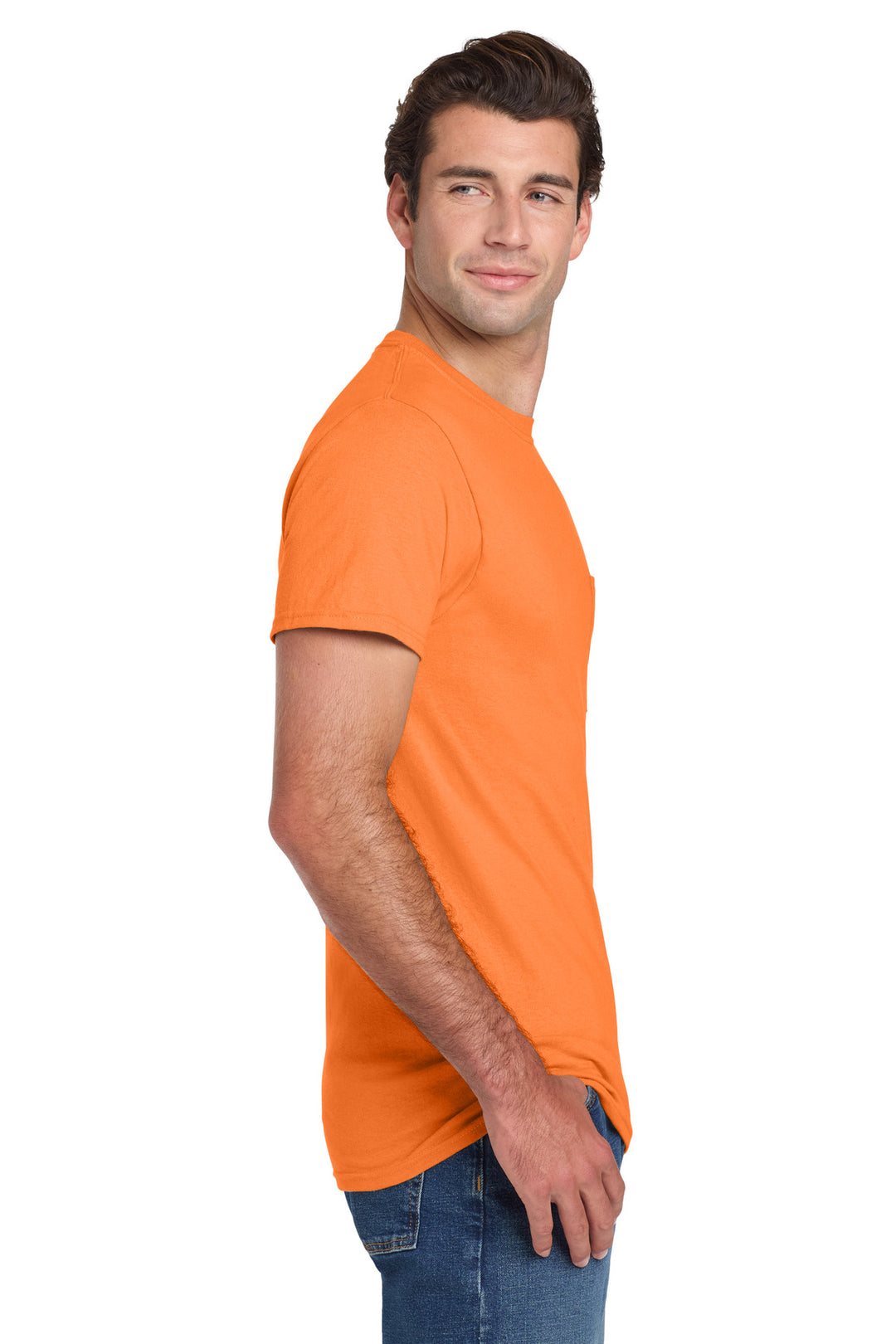 Safety Orange Jerzees - Dri-Power 50/50 Cotton/Poly Pocket T-Shirt. 29MP