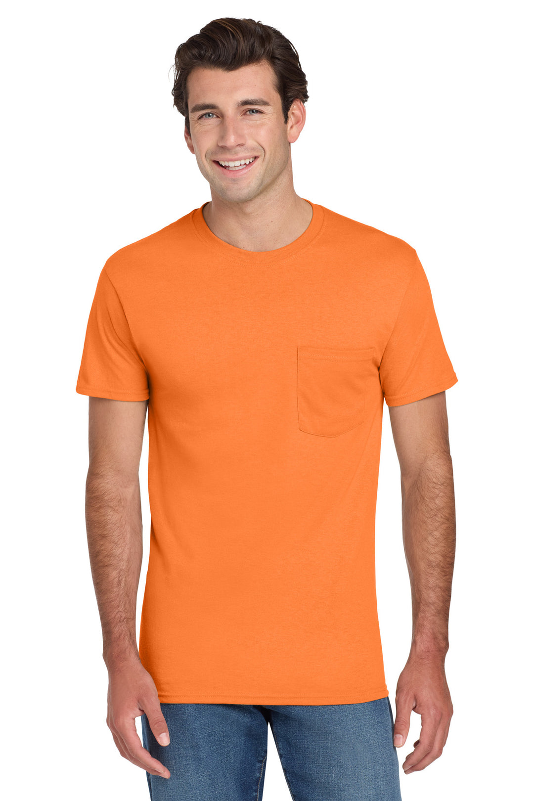 Safety Orange Jerzees - Dri-Power 50/50 Cotton/Poly Pocket T-Shirt. 29MP