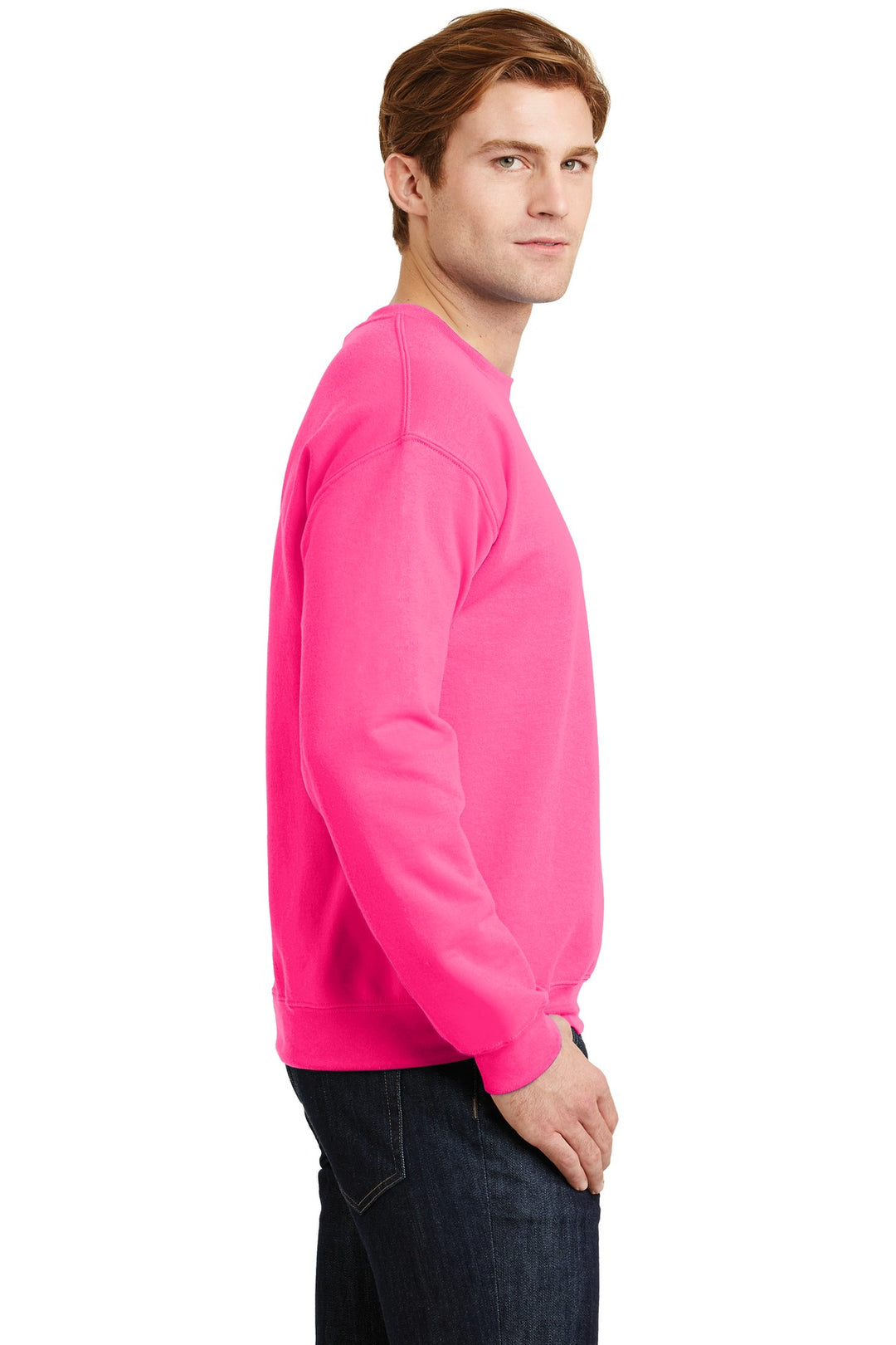 Safety Pink Gildan Heavy Blend Crewneck Sweatshirt. 18000