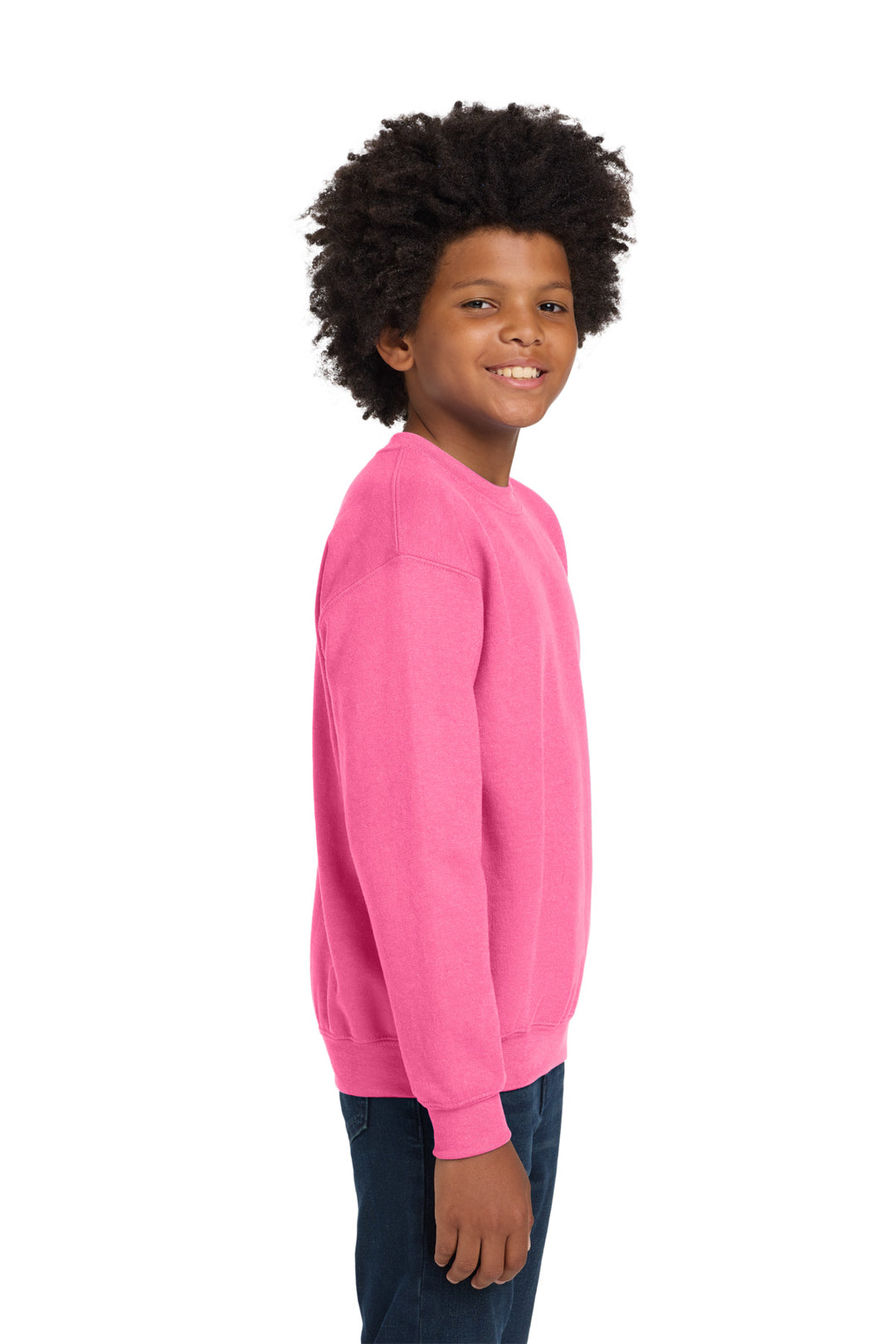 SafetyPink Gildan Youth Heavy Blend Crewneck Sweatshirt. 18000B