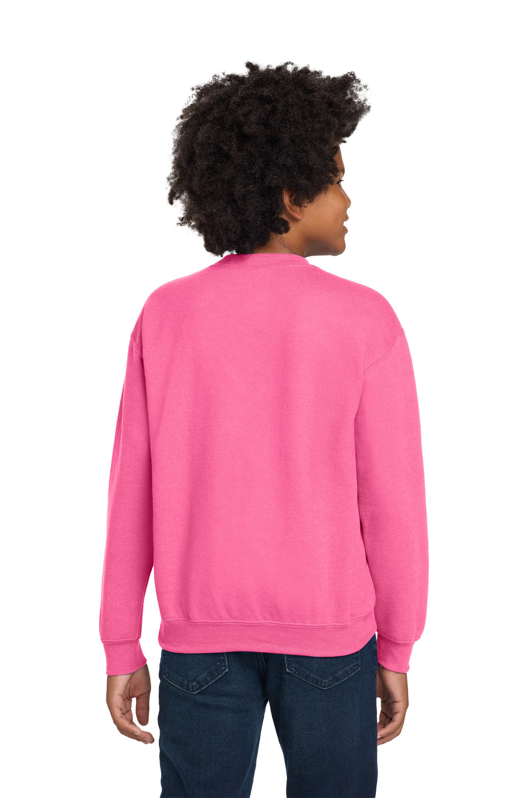 SafetyPink Gildan Youth Heavy Blend Crewneck Sweatshirt. 18000B