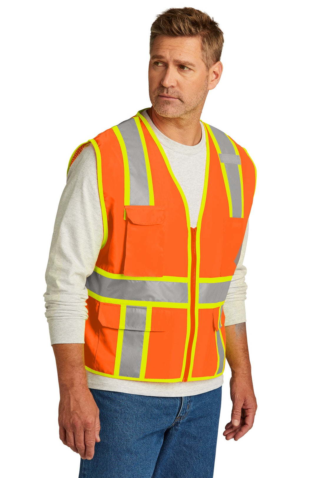 SftyOrg CornerStone ANSI 107 Class 2 Surveyor Zippered Two-Tone Vest. CSV105