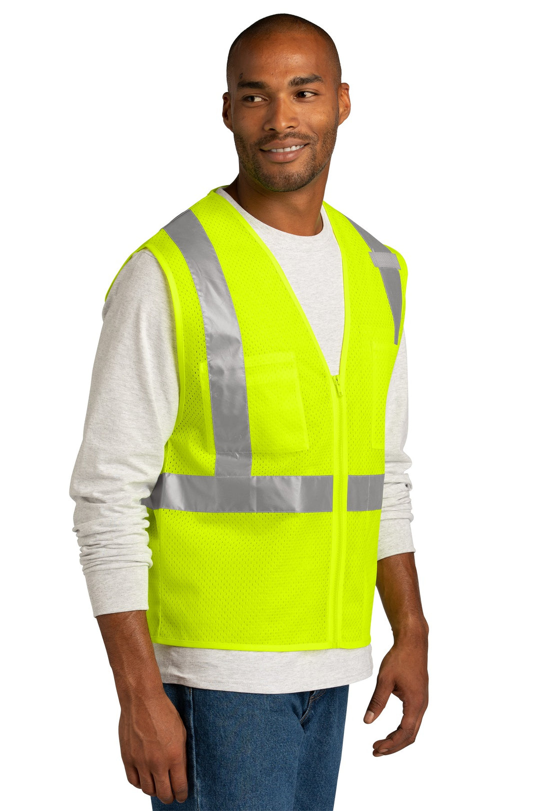 SftyYellow CornerStone ANSI 107 Class 2 Mesh Zippered Vest. CSV102