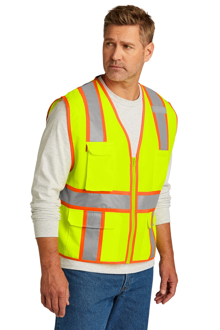 SftyYellow CornerStone ANSI 107 Class 2 Surveyor Zippered Two-Tone Vest. CSV105