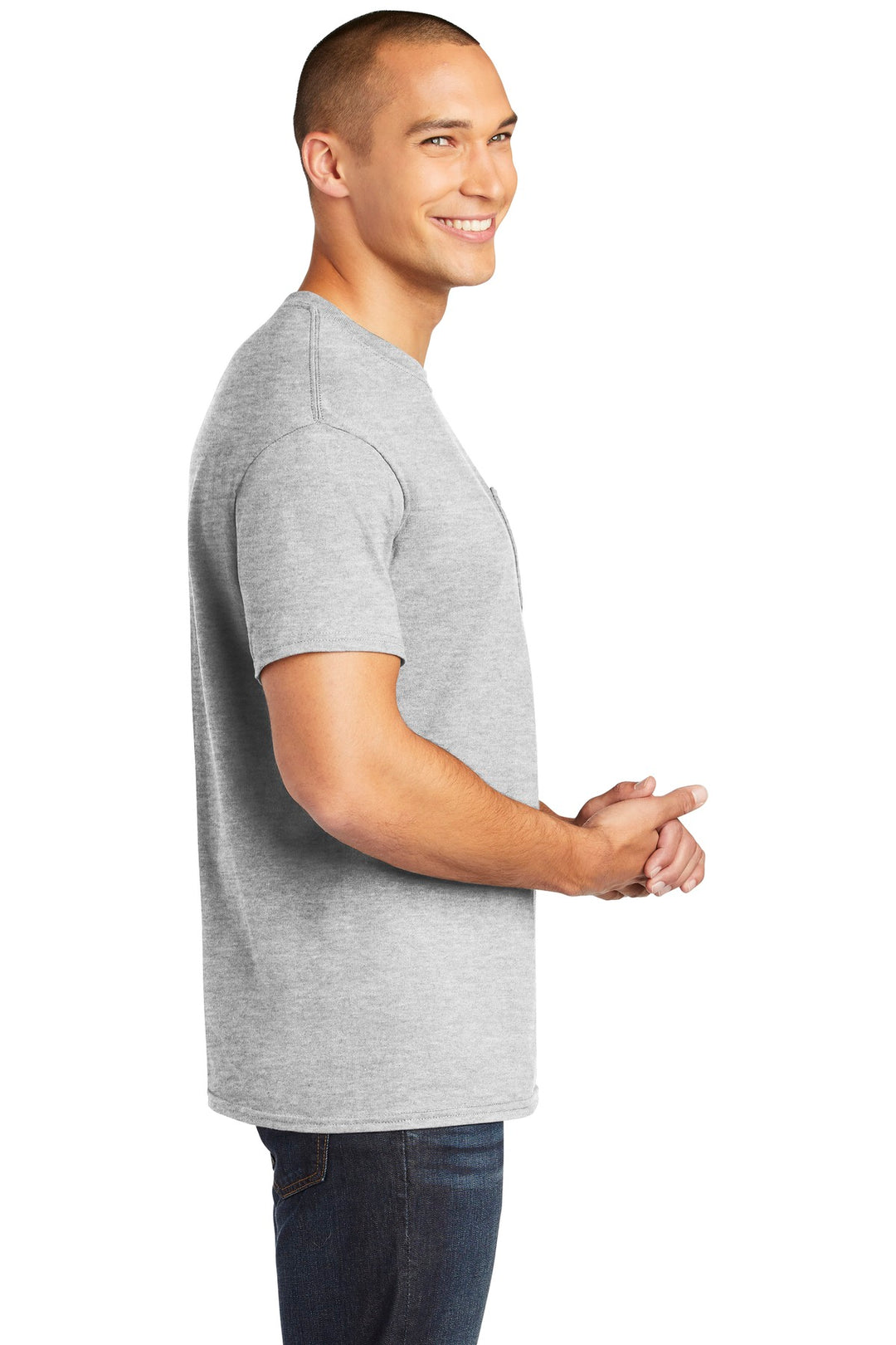 Sport Grey Gildan Heavy Cotton 100% Cotton Pocket T-Shirt. 5300