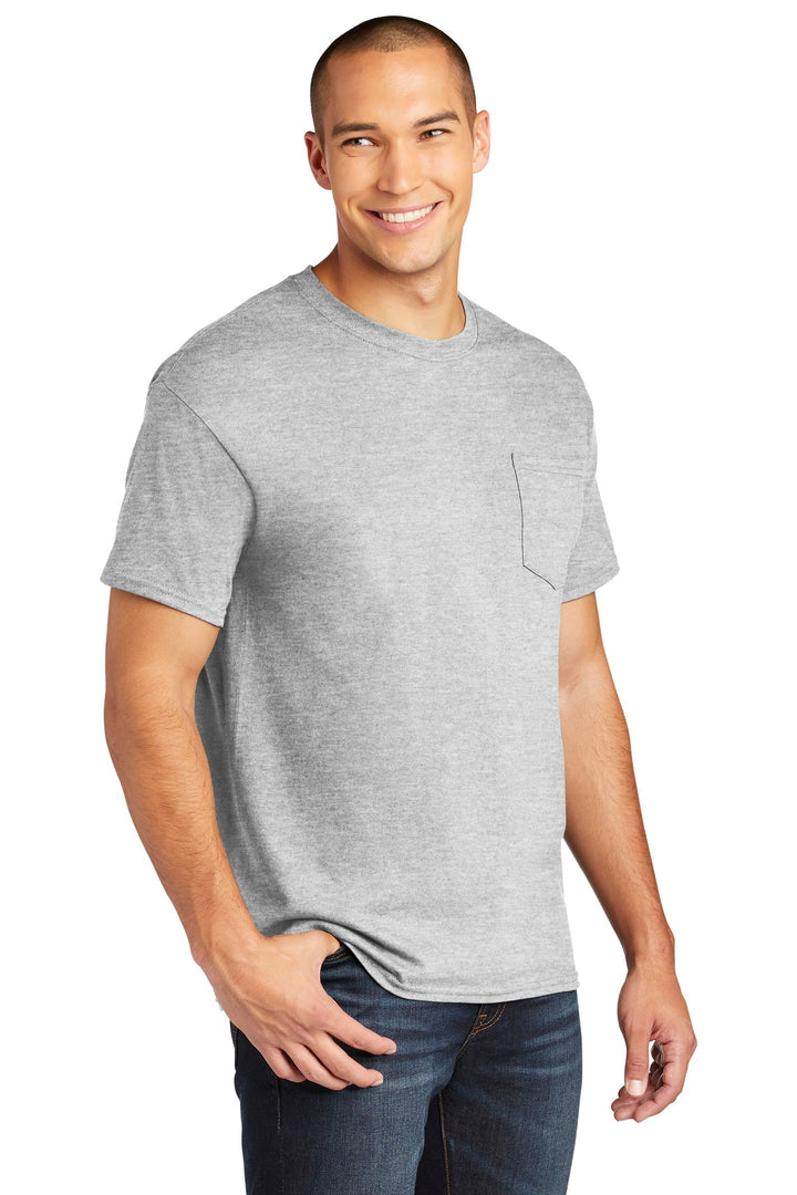 Sport Grey Gildan Heavy Cotton 100% Cotton Pocket T-Shirt. 5300